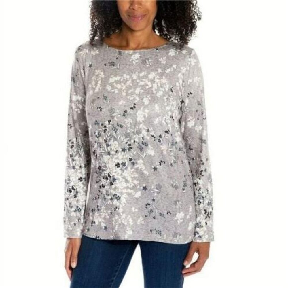 Mario Serrani Women's Print Ultra Soft Relaxed Fit Tunic Top (Tan Floral, Small)